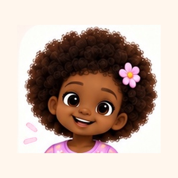 Portrait officiel de Jamila, cheveux afro et fleur rose